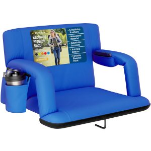 Reclining Stadium Seat with Armrests and Side Pockets - Royal Blue, Extra-Wide