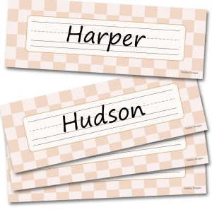 Classroom Labels | Set of 36 | Classroom Supplies - Neutral Checkered